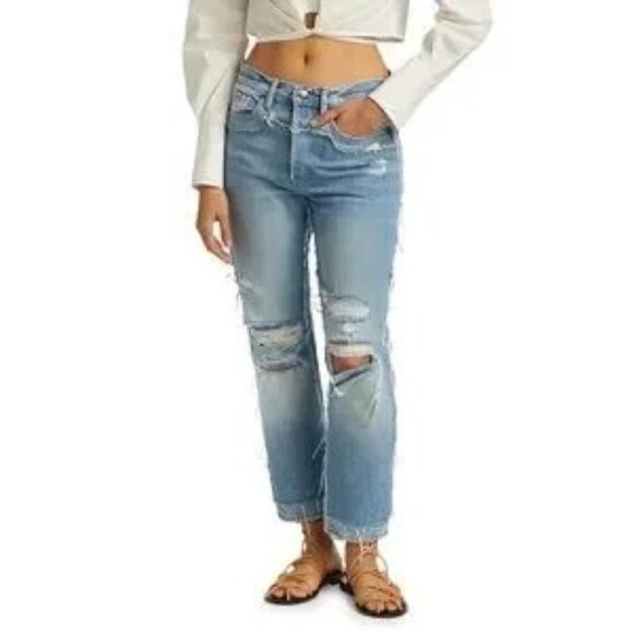 FRAME Layered Look Distressed Straight Leg Jeans Coast Combo SZ 28 – NWT